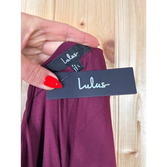 NWT Lulus Convincing Grace Burgundy Flutter Sleeve Wrap Maxi Dress Wedding Sz L - Picture 8 of 8